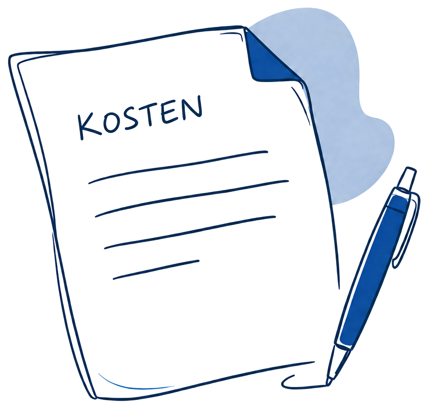 Illustration: Ein Blatt Papier mit der Aufschrift „Kosten“ und ein Kugelschreiber